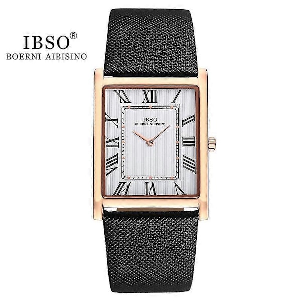 IBSO Ultratynn Rektangel Urskive Herre Quartz Klokke Luksus Business Stil Ekte Lærreim Vanntett Nye Herre Armbåndsur B2232-BK-BK