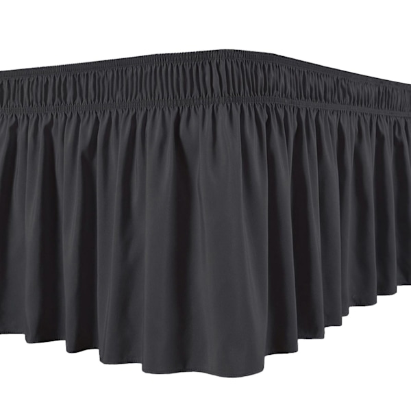 Sengetæppe Silkeagtig Luksuriøs Wrap Around Sengetæppe Let at Montere Ensartet Ikke-falmende Flæser Elastisk Black XL