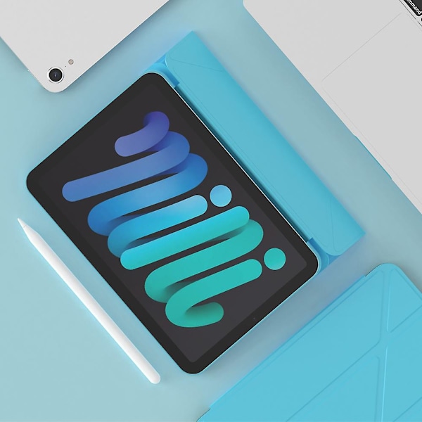 Magnetiskt Absorberande Origami Smart TPU + PU Läderfodral för iPad mini (2021) Sky Blue