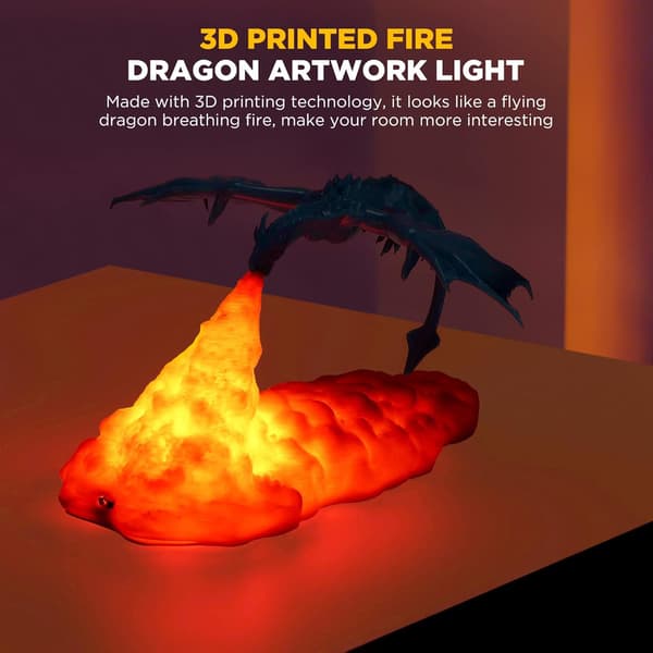 Kreative ildsprutende dragelamper, 3D-printet drageformet nattlys, USB-oppladbare gaver til gutterom