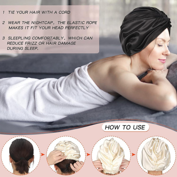 3 stykker Sedan hårindpakning til sovende kvinder motorhjelm Elastisk hårplejehætte til naturligt krøllet hår sæt1