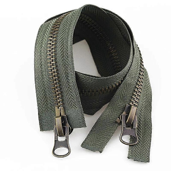 1 stk DIY Syning Dobbelt Skyder Lang Lynlås Åben Jakke Metal Lynlås Tovejs Beklædningstilbehør 8# army green 80cm