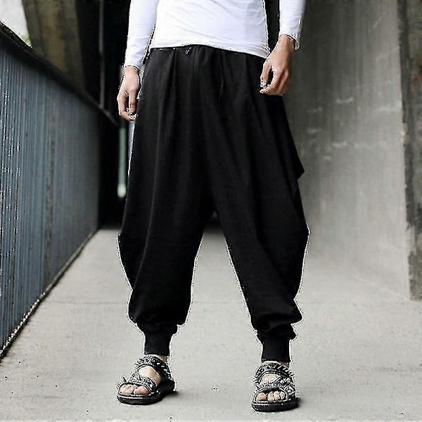 Herrar Vida Haremsbyxor Lediga Baggy Byxor Yoga Underdelar Black 2XL