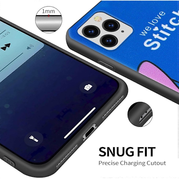 iPhone 14 skal med HD skärmskydd, Sött Stitch Tecknad 3D Karaktär Silikonskal för Apple 6.1\" med 2 Snoddar, 1 Mobiltelefonställ