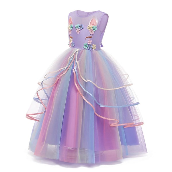 Prinsessa Flickklänning Festklänning Regnbåge Spets Bollklänning Speciellt Tillfälle Bal Purple 90