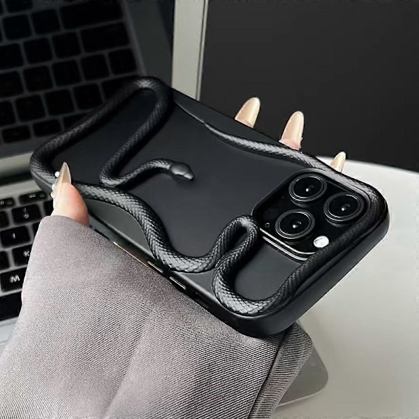 iPhone 16 Pro -puskurikotelo, 3D-käärmekuvioinen ontto TPU-puhelinkuori - Mattamusta Multicolor Matte Black