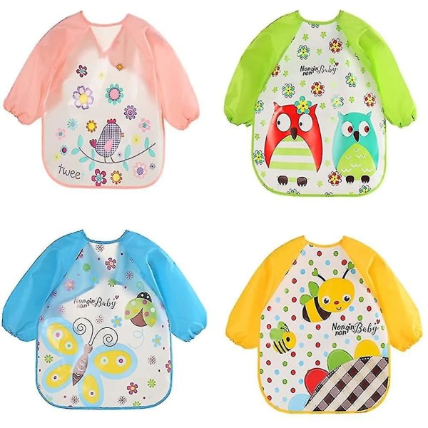 4 Pack Waterproof Bib Long Sleeve Painting Dining Apron for Kids 6 Months to 3