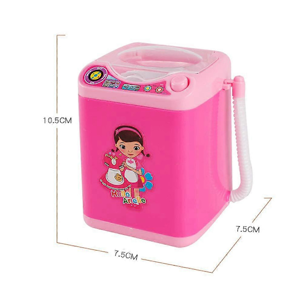 Mini Sminkekost Rensemaskin Simulering Automatisk Rengjøring Vaskemaskin for Svamp og Pudderpuff Leke Pink