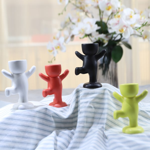 Människoformade keramiska blomkrukor Keramiska hantverk Suckulent blomkruka Hemskrivbordets dekorationer White Dancing