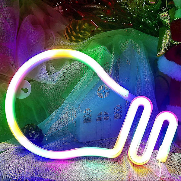 LED Neon Seinävalokyltti Hehkulamppu Neonkyltit Yövalo Hehkulampun Muotoinen Valokyltti Valkoinen (Väri)