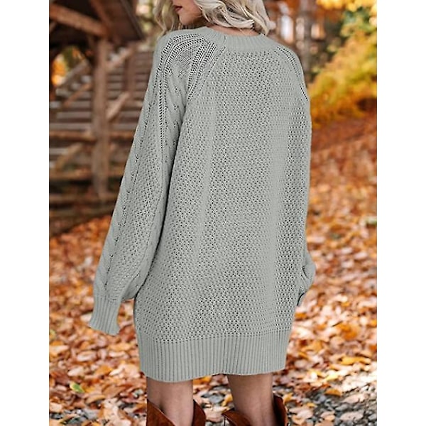 Dam Långärmad Stickad Tröja Klänning grey M