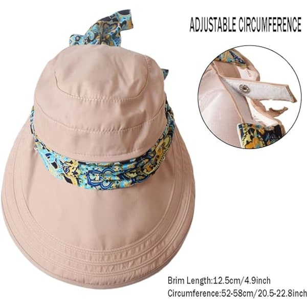 Kvinners sommer solhatt bred brem solhatter sammenleggbar strandhatt solvisir Cloche UPF50+ caps UV-beskyttelse, Khaki