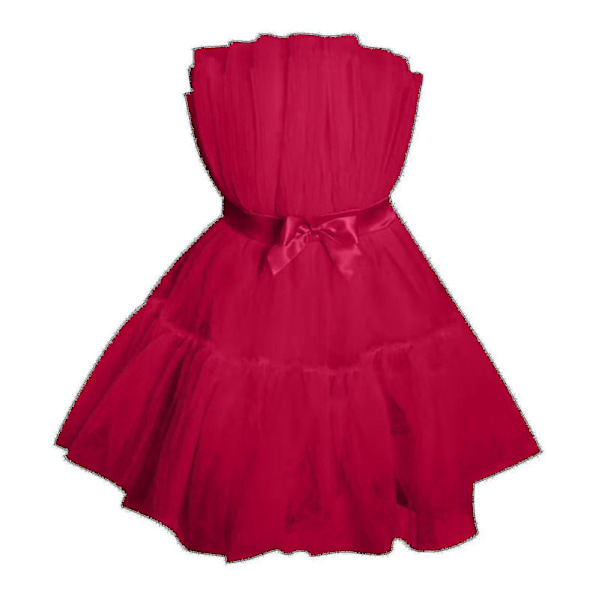Dame Tyl Kjole Ærmeløs Kort Kjole Ensfarvet Mesh Prinsesse Stropløs Festkjole_x Light coral 34