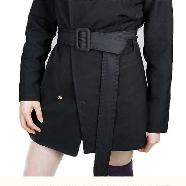 Damebælte med spænde, bred erstatningsbælte til trenchcoat til dekorationer Black cloth button
