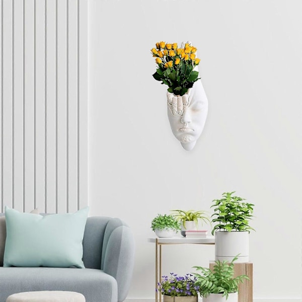 100% ny, Figur Blomkruka Resin Planter Nordisk Vit Abstrakt Konst Väggdekoration Karaktär Ansikte Vas style 1