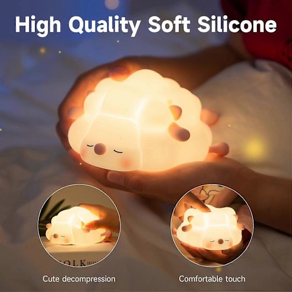 LED Natlampe til Børn, 3-Niveaus Dæmpbar Natlampe til Børneværelse, Fødevaregodkendt Silikone Squishy Lampe Perfekt Sengelampe med Touch