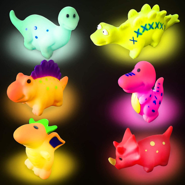 Pakk flytende dinosaur lette badeleker for barn, fargeskiftende lys i vann, for badefester, badekar