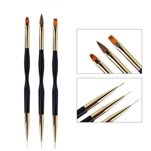 3 stk. Akryl/UV Pensler negle - Twist - Guld Sort