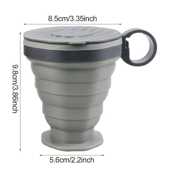 Hopfällbar Resemugg i Silikon, Portabel Kaffekopp för Varma och Kalla Drycker, Återanvändbar To-Go Kaffemugg i Fickformat Grey