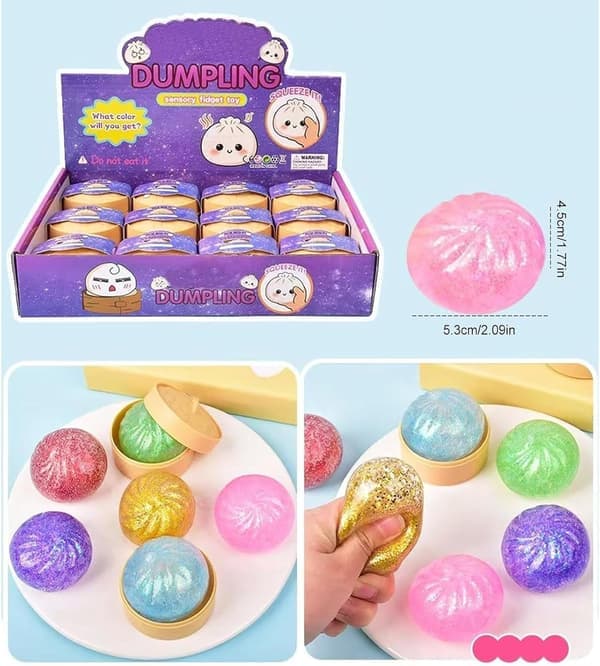 Mystery Dumpling Squishies Julekalender, Glitter Bao Bun Stressballer og Mini Sensoriske Fidget Leker for Angstlindring