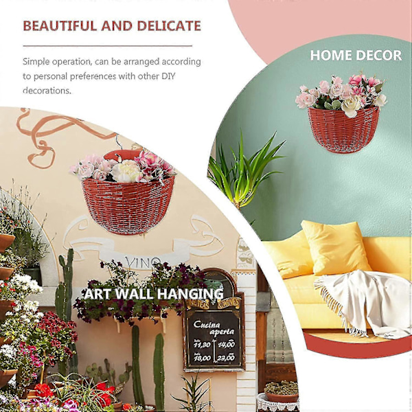 Vægmonterede hængepotter, blomsterkrukker i plastik til hegn, plantekasse med kroge, sort T Red