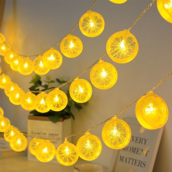 Lemon Slice Light, Power, Flexible Rope String Fairy LED, Warm Yellow for Christmas Birthday Wedding Holiday Party Home Decor, 3m, 20 LED