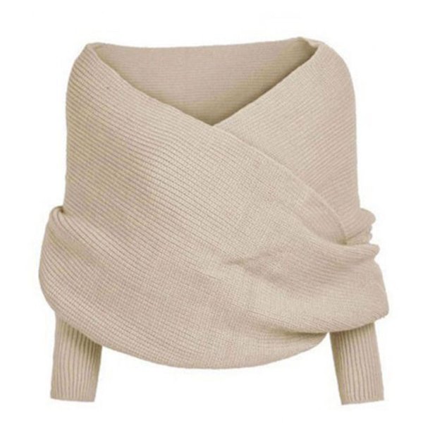 Stickad Vinter Håll Varmt Elegant För Fest Kvinnor Solid Halsduk Ärm Crochet Stickad Lång Mjuk Wraps Sjal Ny Creamy-white