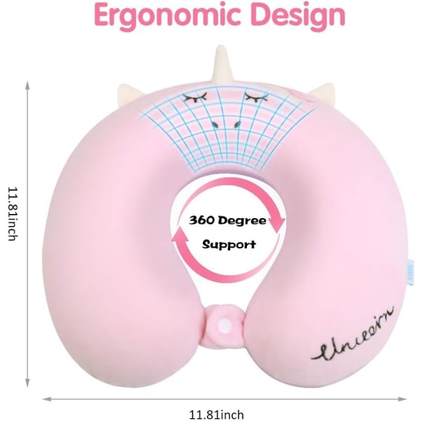 Barn nackkudde för resor, Enhörning toddler bilkudde, U-formad