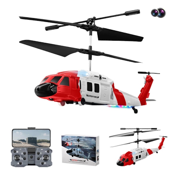 Fjernstyret Helikopter med Hindring Undgåelse med 1080P Dobbelt Kamera, 2.4GHz 3.5CH RC Helikopter med LED Lys, OneKey Take Off Landing, Altitude Hold, Red