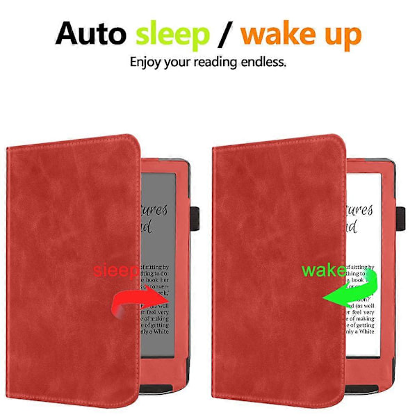 E-læseretui med kickstand til PocketBook Verse PB629, PU-læder tabletcover med automatisk vækning/dvale Red