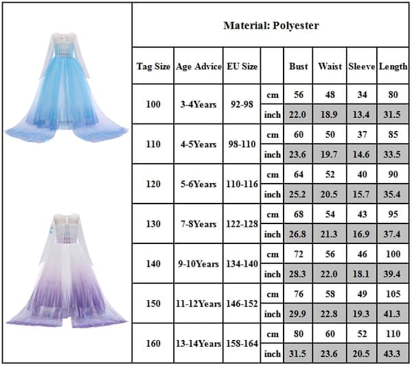 Prinsessan Elsa-kostym Frost Elsa-klänning cm Light Blue 130