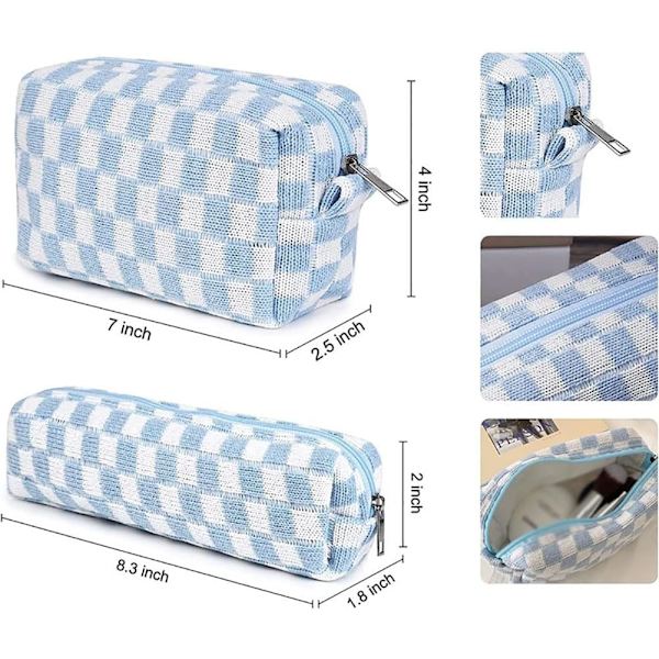 2 stk. ternet kosmetikpung blyantæske bærbar rejse toilettaske gitter pen poser makeup børster opbevaringspose brevpapir arrangør pung Blue