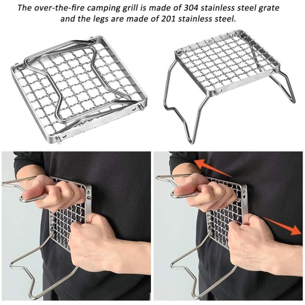 Hopfällbar lägereldgrill i kraftigt 304 rostfritt stål, bärbar campinggrill med ben och bärväska