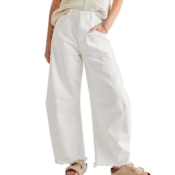 Wide Leg Denim Bukser Komfortable Åndbare Bukser til Dates og Transport White L