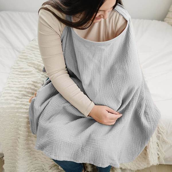 Muslin-amningsöverdrag Andningsbart Bomullsöverdrag För Amning & Pumpning Med Styv Ring Grey