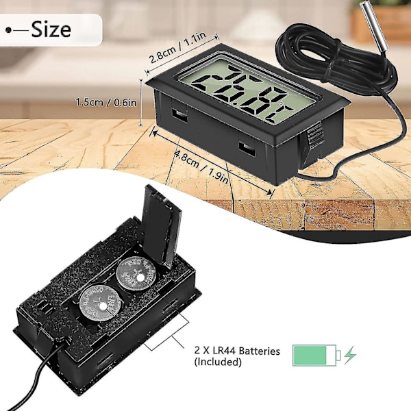 4x Digital LCD Termometer Temperaturmätare Med Extern Sond För Kyl Frys Kylskåp Akvarium (4x Svart)