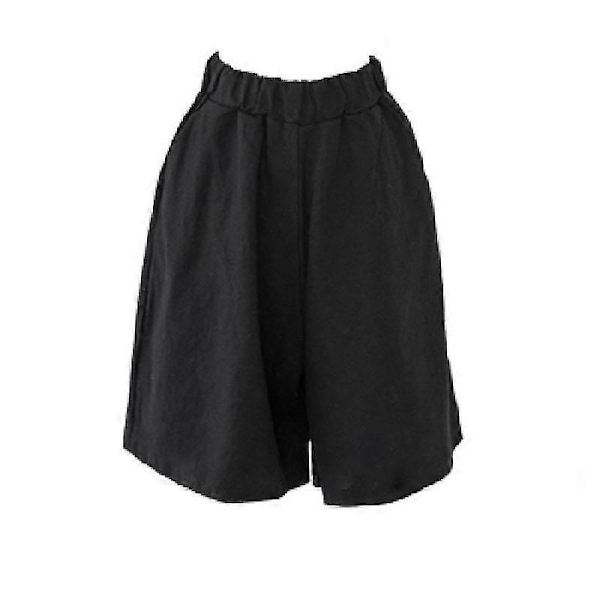 Naisten löysät puuvillaiset pellavashortsit leveällä lahkeella, joustavalla vyötäröllä ja taskuilla Black 3XL