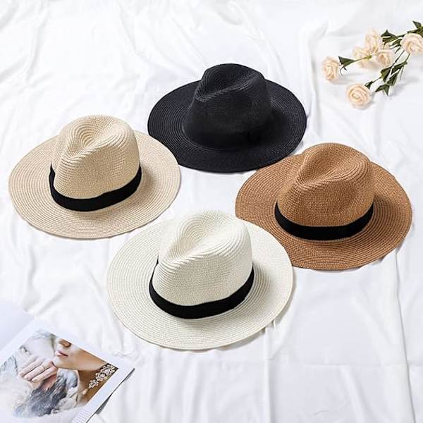 Sommer Strand Solhatte, Vævet Fedora Panama Hat Rullelig Halm-Fedora Beskyttelse UPF50+ Bred Skygge Floppy Damer Halm Solhat