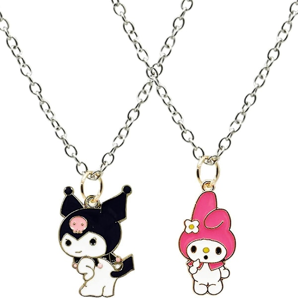2 osan tytön kaulakoru, Kuromi-kaulakoru, My Melody -kaulakoru, lasten piirretty kaulakoru, tyttöjen Kuromi-korut, riipuskaulakoru tytöille, tarvikkeet riipus, j
