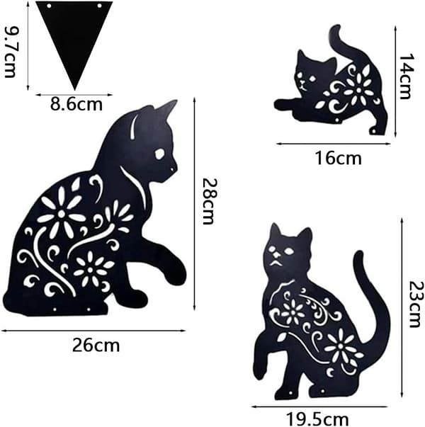 3 stk. Rustfrie Dekorative Katte, Havekatte, Havedekoration