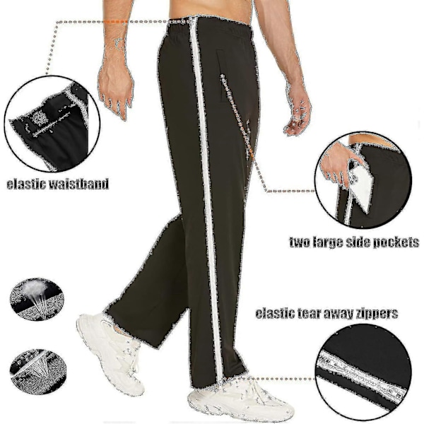 Herrbyxor med fullängdsdragkedja, joggingbyxor, avrivningsbyxor, fritidsbyxor, lösa, avslappnade sportkläder med ficka Whbyv M