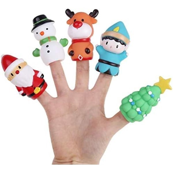 5-pack Julfingerdockor för Barn - Älg, Tomte, Snögubbe, Julgran - Karaktärer för Festpresenter och Godispåsefyllning