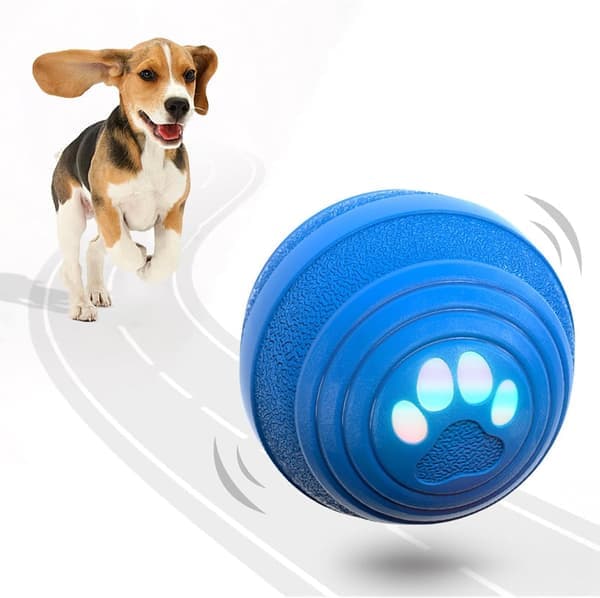 Interaktiv hundebold til små/mellemstore hunde, automatisk rullende hoppebold til hunde, 4 tilstande, TPU+PC, vandafvisende blå