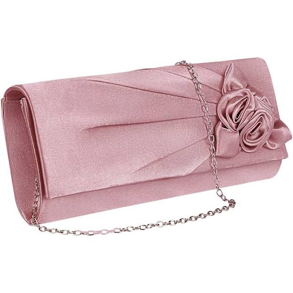 Dam satin kuvertväska med ros, festlig bröllopsfest, bal, brudhandväska, dam axelväska Rose Pink