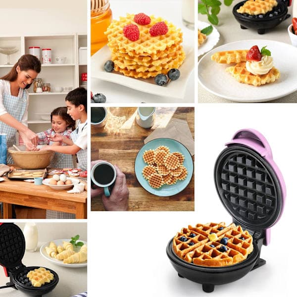 (Rosa) Mini Runt Våffeljärn och Pannkaksvåffeljärn för Julklappar, Mors Dag, Barn