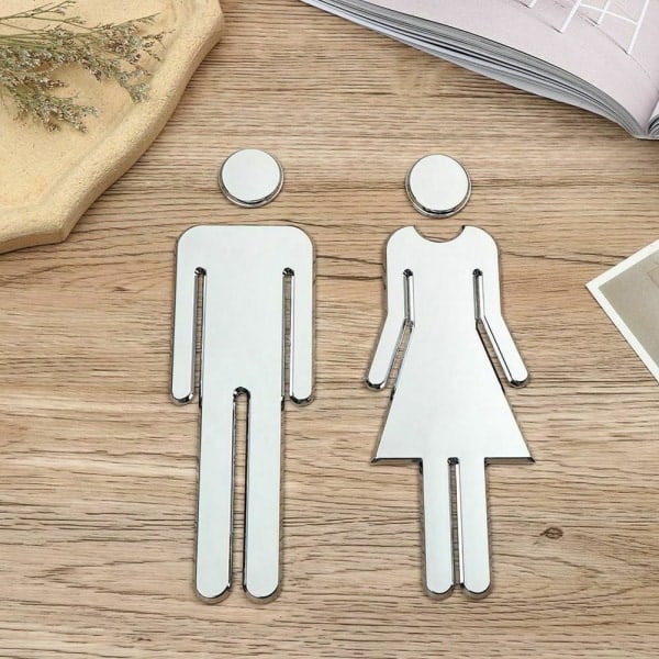 Toalett WC-skylt i 3D för damer och herrar, badrumstoalett, dörrdekal, guld, one size