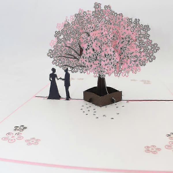 3D Kort Pop-Up Kort Bryllupsdag Gratulasjonskort Romantisk Par Sakura Treform