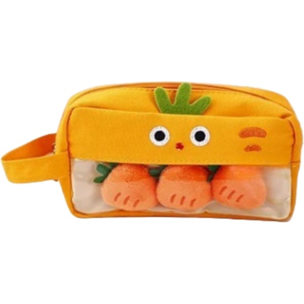 Large Pencil Case with Plush Pin, Cute Vegetables, Cartoon Design, Pencil Case, Aesthetic (Orange Carrot)