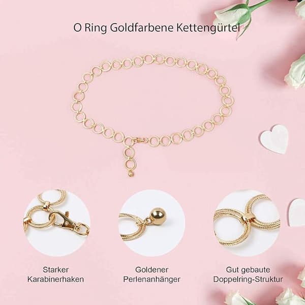 Damebælte - 105cm - Kædebælte - Tøjkæde - Guld