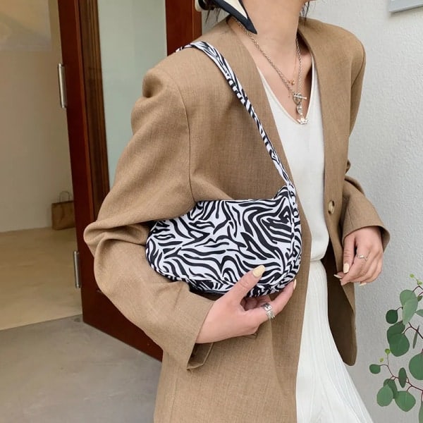 Damväska Mode Design Retro Ko Zebra Leopard Tryck Axelväska Underarm Väska Casual Dam Liten Handväska Shopper Handväskor 3